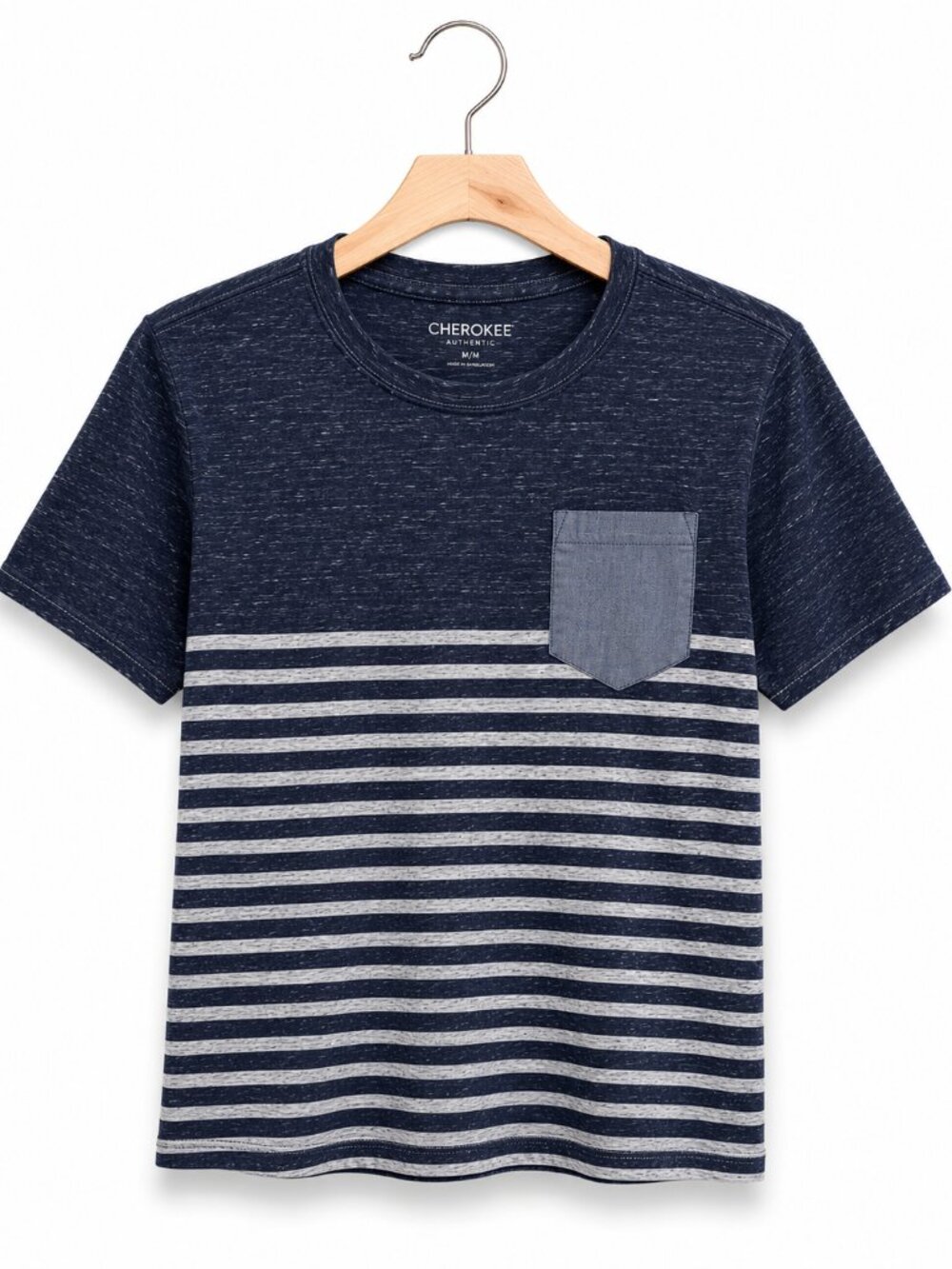 Cherokee Boys‎ Navy Blue Grey Striped Colorblock Pocket T-Shirt S 6/7